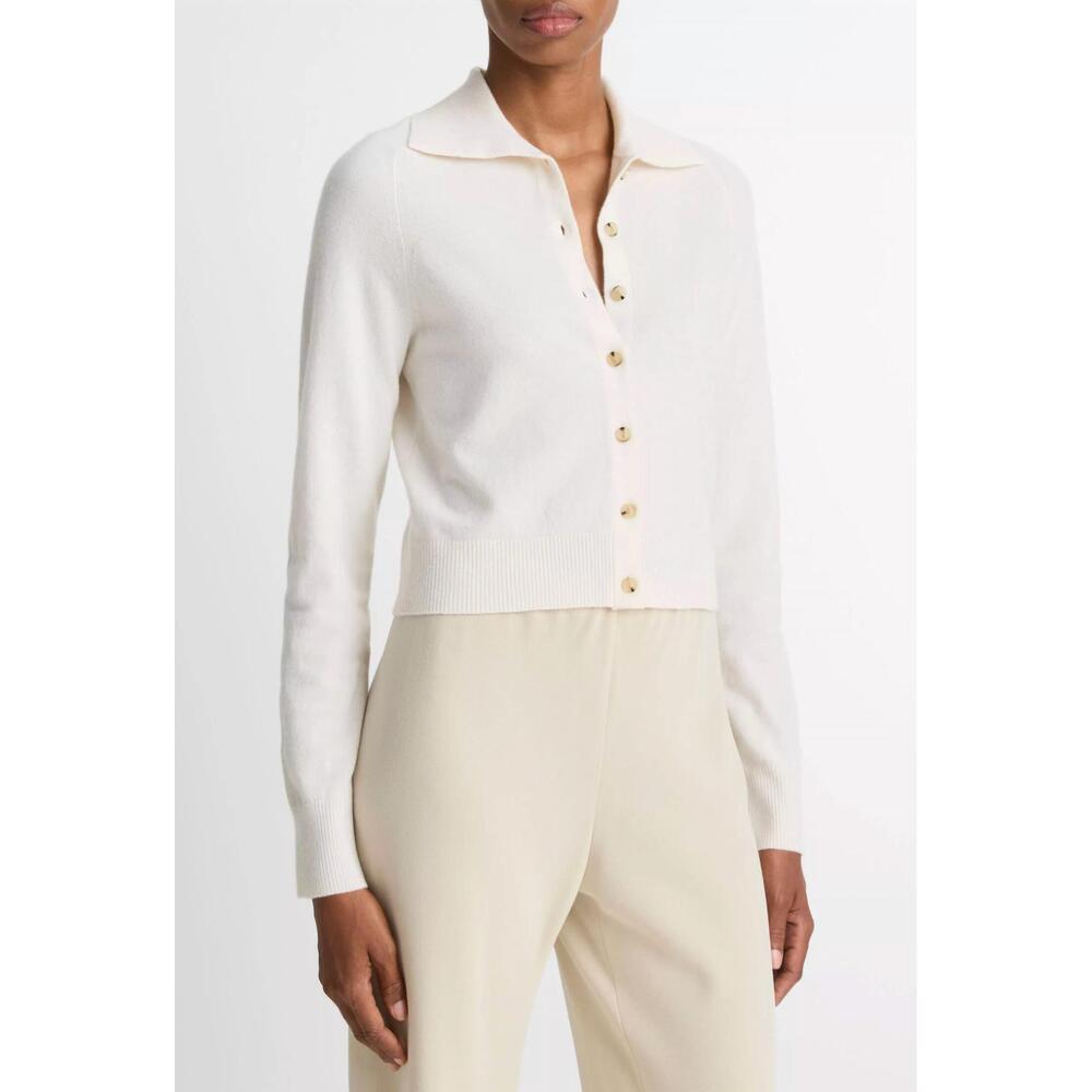 NEW VINCE button up polo cardigan in off white - Picture 3 of 4